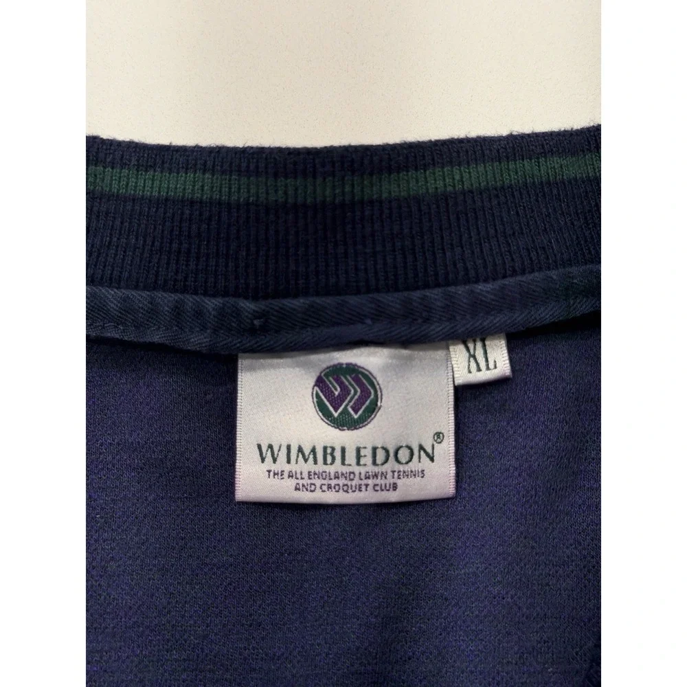 Wimbledon Vintage All England Tennis V-Neck Sweater Navy Plaid XL Mens